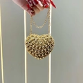 Luxury heart-shaped evening bag in gold with rhinestones and metal chain strap - Gold Small Beads Style (XS306-4#金-小珠子)