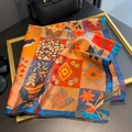 Foulard in seta artistica con stampa girasole vintage e design color-block elegante - 65*65cm / Arancione Splicing (ZA-25)