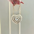 Luxury heart-shaped evening bag with white pearls, crystals, and a gold chain strap - Gold Large Pearl Style (XS306-5#金-大珍珠)