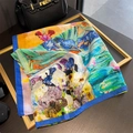 Sciarpa di seta con stampa artistica a olio e motivo floreale di iris per donna - Taglia unica / Verde