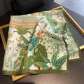 Vintage silk cotton blend square scarf with botanical palm leaf and floral print - 65*65cm / White (ZA-9)