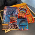 Zijden vierkante sjaal met bohemien geometrische prints en boogvensterpatronen - 65*65cm / Oranje (ZA-27)