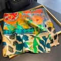 Floral oil painting style large square silk scarf with vibrant botanical print for women - 65*65cm / Beige Multi-Color Patchwork Print (ZA-12)