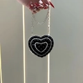 Luxury mini black heart purse with shiny beads, sparkling crystals, and silver chain strap - Black Large Pearl Style (XS306-5#黑-大珍珠)