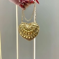 Golden heart-shaped evening bag with yellow rhinestones and delicate chain strap - Gold Teardrop Rhinestone Style (XS306-6#金-水滴钻)