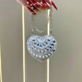 Sparkling silver heart-shaped mini evening bag encrusted with rhinestones and chain strap - Silver Teardrop Rhinestone Style (XS306-6#银-水滴钻)
