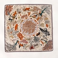Carré de soie avec illustration d'animaux rétro et bordure orange éclatante - 65*65cm / Beige (ZW-34)