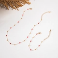 Golden necklace and bracelet set with red cube beads and tassels in a minimalist style - Red Cube Jewelry Set (17034-1-red)