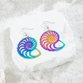 Rainbow jellyfish starfish nautilus earrings on beach sand background - Iridescent Hollow Nautilus (29227-6)