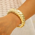 Chunky gold twisted bangle with metallic luster and spiral design in open style - Golden Twisted Texture Style (28753-1-golden)