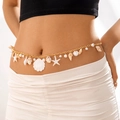 Detail of beach waist chain featuring sea shells and starfishes on golden chain - Gold Scallop Starfish Style (29044-G)