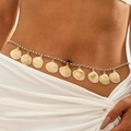 Detailed view of bohemian waist chain with natural fan seashells and silver link chain - Silver Scallop Pendant Style (29549-colour)