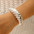 Chic silver plated wide wavy cuff bracelet with a polished mirror finish for women - Silver Rope Texture Style (28753-1-silvery)