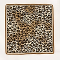 Classic leopard print silk square scarf with brown border in smooth satin finish - 65*65cm / Coffee