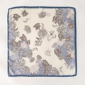 Double-sided floral silk square scarf in light blue and beige with elegant daisy print - 65*65cm / Blue (ZW-13)