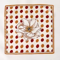 Elegant silk twill square scarf with floral peony print and polka dot pattern border - Medium Square Scarf / Orange Border (ZW-38)