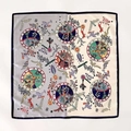 Exotic pattern silk twill square scarf with grey and white patchwork and crane prints - 65x65cm / Beige (ZW-43)