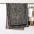 Thick leopard print cashmere scarf in coffee and beige with black border and fringe - Leopard Black Edge