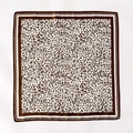 Classic leopard print silk square scarf with dark brown striped border for women - 65x65cm / Coffee (ZW-30)