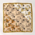 Vintage silk twill scarf with mustard yellow floral print and geometric patchwork design - Khaki