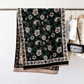 Knitted scarf with white roses and paisley pattern on black base with tassels - Jacquard Black White Floral