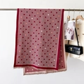 Red and beige herringbone scarf with colorful polka dots and fringe tassel detail - Herringbone Colorful Polka Dots