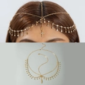 Chaîne de tête à croix en strass dorés avec pampilles multicouches pour femmes - Style Croix en Strass Doré (30991-hc-G-EP)