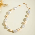 Bohemian shell and silver bead necklace with adjustable gold chain for beach vacations - Double Layer Ocean Element Necklace (29450-2-G)