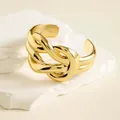 Bracelet manchette torsadé plaqué or épais avec une finition miroir métallique polie - Style Torsadé à Nœuds Dorés (29426-G)