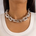 Collar de cadena de eslabones plateados industriales con acabado metálico audaz - Estilo de cadena gruesa plateada (28310-silver) / Plateado