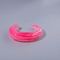 Pink marble texture acrylic open bangle bracelet with geometric pleated design - Pink Marble Pattern (29000-7)