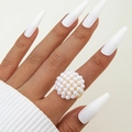 Irregular pearl cluster flower ring in gold adjustable open band on model finger - Gold - Cluster Pearl Style (29458-1-G)