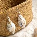Tropical beach style seashell drop earrings with brown spiral patterns and silver hooks - Spiral Conch Style (29367-4)