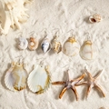 Ocean theme acrylic earring set featuring conch and starfish designs on white sand - Starfish And Conch And Shell Styles (29367-colour)