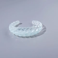 Chic light blue transparent acrylic open bangle with textured ripple geometric design - Blue Twisted Rope Pattern (29000-16)