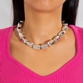 Choker de cadena plateada con cuentas metálicas irregulares pulidas de estilo moderno - Estilo de módulo irregular plateado (28360-1-silver)