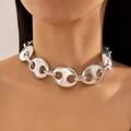 Collar de cadena de eslabones de grano de café en plata con acabado pulido elegante - Estilo de eslabones de nariz de cerdo grandes plateados (28696-silver)