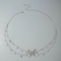 Silver double-layer body chain with hollow butterfly pendants and crystal accents - Silver Style (28436-2-S)