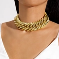 Collar gargantilla de eslabones cubanos dorados gruesos con acabado metálico pulido - Estilo de cadena cubana gruesa dorada (28850-g)