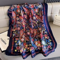 Foulard en soie bleu marine avec motif cachemire et grand châle pour femme protection solaire - 80*178cm / Bleu marine