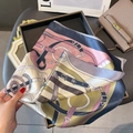 Elegant silk scarf with equestrian print featuring belt and chain patterns in vintage colors - 65*65cm / Pink