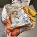 Elegant silk square scarf featuring vintage chain and bicycle patterns in orange and gold - 65*65cm / Yellow Equestrian Print (ZC-315)