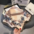 Elegant mulberry silk square scarf with vintage floral prints and brown border accents - ZC-326-Black Border (ZC-326)