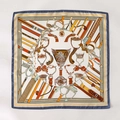 Silk-textured square scarf featuring classic equestrian prints with horseshoes and belts - 65*65cm / White (ZW-12)