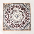 Silk twill square scarf featuring a vintage astrological sun chart and zodiac patterns - 65*65cm / Khaki Edge (ZW-8)