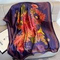 Large dark purple floral silk scarf for beach shawl with realistic jungle flower patterns - 80x178cm / Purple / Floral Pattern