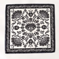Classic black and white silk twill square scarf with symmetrical heart floral pattern - One Size / Black