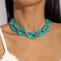 Collar en Y con eslabones de acrílico turquesa y anillos metálicos rectangulares plateados - Estilo de empalme turquesa y plateado (28234-blue)