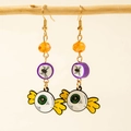Gotische Halloween Ohrringe mit Geist Kürbis und gruseligen Augapfel-Anhängern - Süßigkeiten Augapfel Spinne (30589-ear-colour-2)