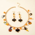 Set collana e orecchini di Halloween con ciondoli di zucca fantasma e gatto - Set di Collana e Orecchini con Ciondolo di Halloween (30590-NE-G-set)